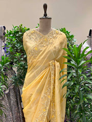 Yellow Embroidered Silk Saree