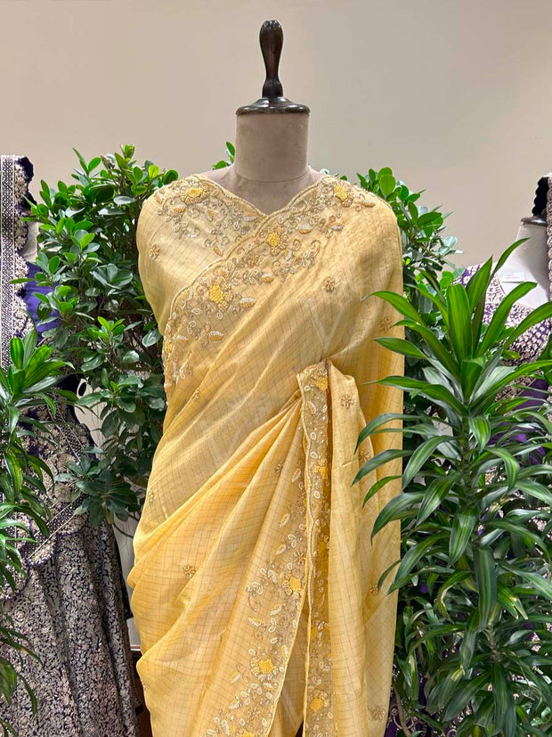 Yellow Embroidered Silk Saree