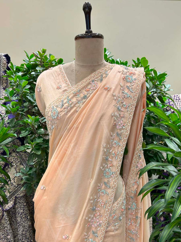 Peach Embroidered Saree