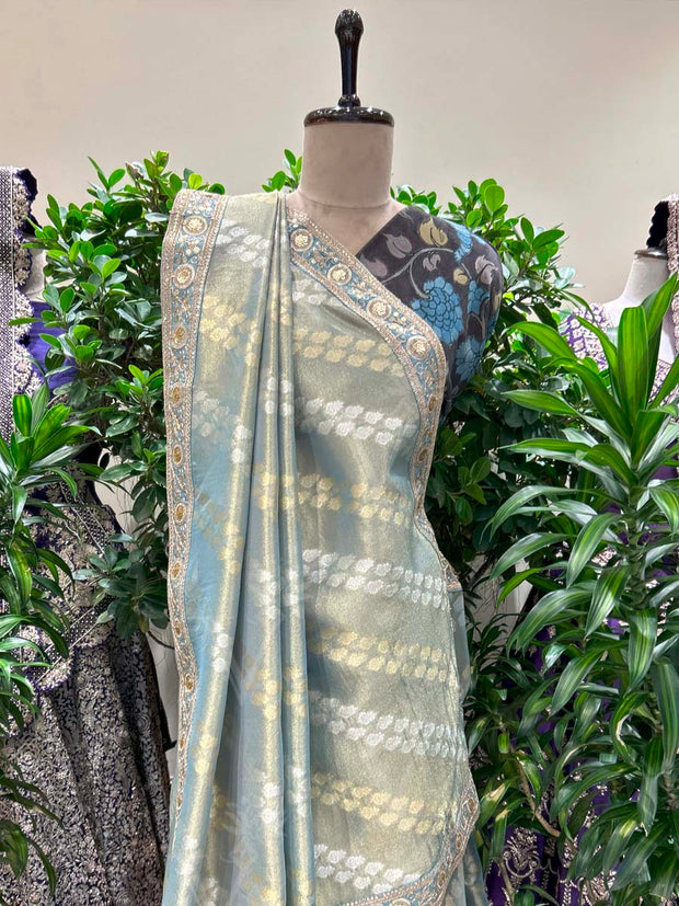 Light Grey Banarasi Tissue Saree