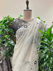 Off White Bandhani Printed Organza Saree
