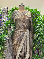 Black and Grey Shimmer Georgette Saree