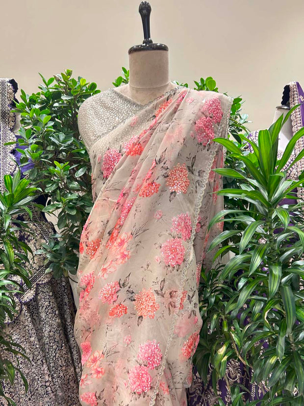 Steel Grey Organza Saree
