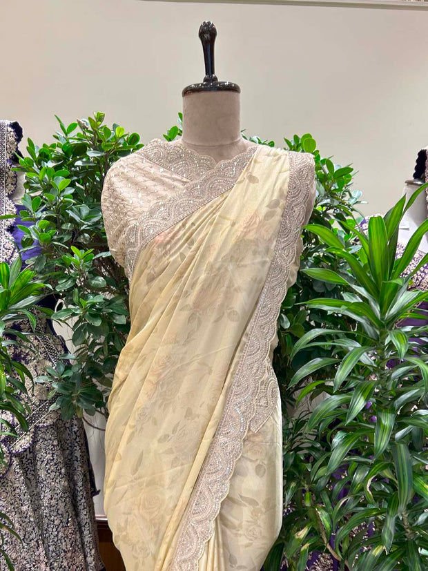 Beige Georgette Tissue Saree