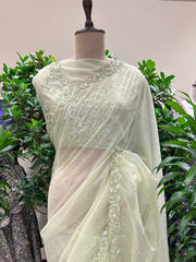 Light Green Embroidered Organza Saree
