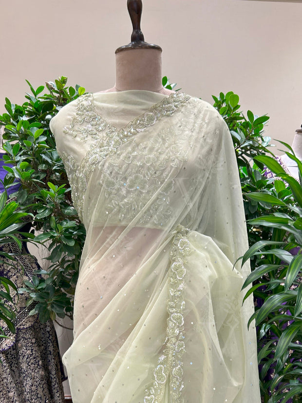 Light Green Embroidered Organza Saree
