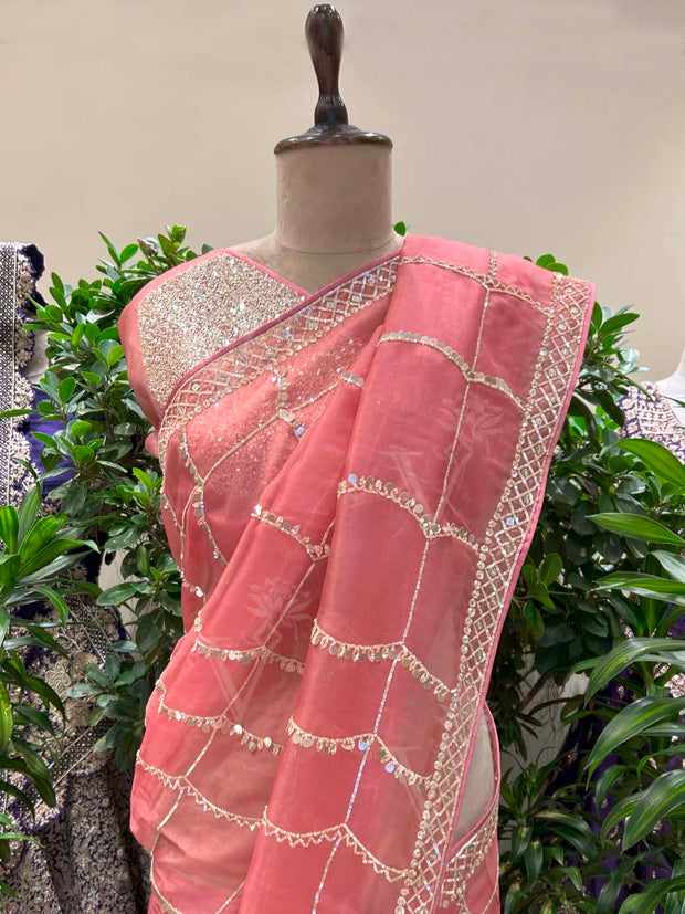 Onion Pink Organza Saree