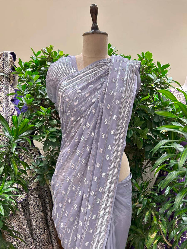 Lilac  Embroidered Georgtte Saree