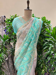 Lilac and Blue Shaded Organza Saree