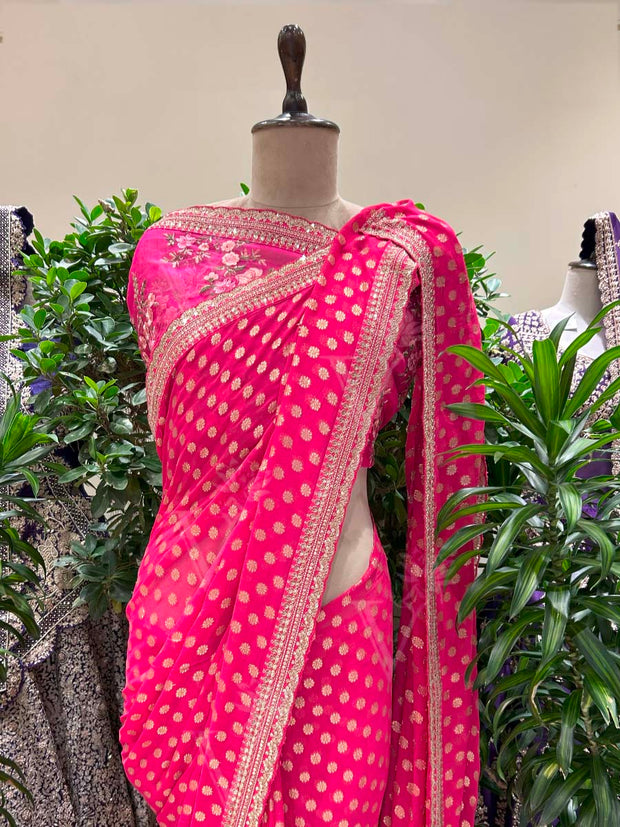 Rani Pink Banarasi Georgette Saree