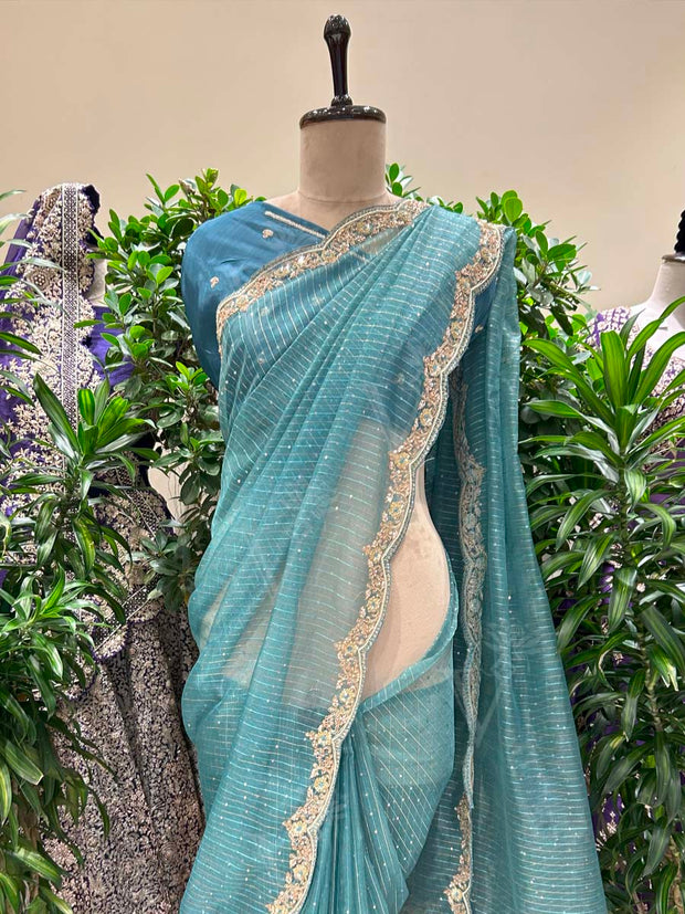 Light Blue Organza Saree