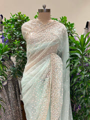 Aqua Green Organza Saree