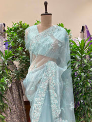 Sea Green Organza Saree