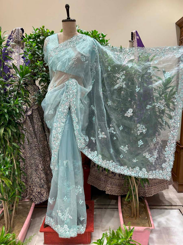 Sea Green Organza Saree