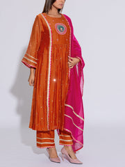 Orange & Pink Chanderi Cotton Suit Set