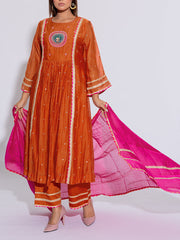 Orange & Pink Chanderi Cotton Suit Set