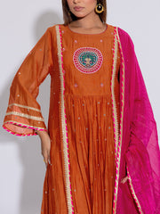 Orange & Pink Chanderi Cotton Suit Set