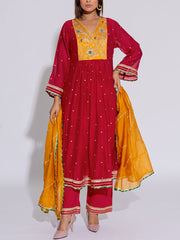 Red & Yellow Chanderi Cotton Suit Set