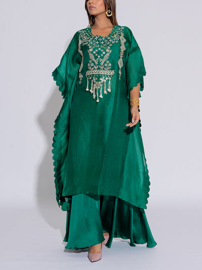 Green Organza Kurta and  Sharara Set