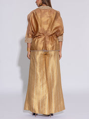 Golden Brown Tissue Embroidered Jacket and Pant Set