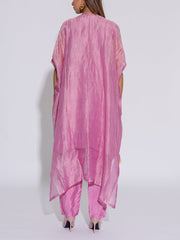 Mauve Tissue Embroidered Kaftan and Pant Set