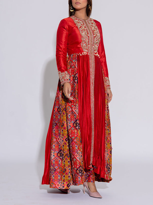 Orange Embroidered Silk Anarkali Kurta and Pant  Set