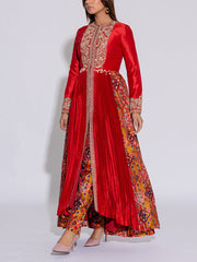 Orange Embroidered Silk Anarkali Kurta and Pant  Set