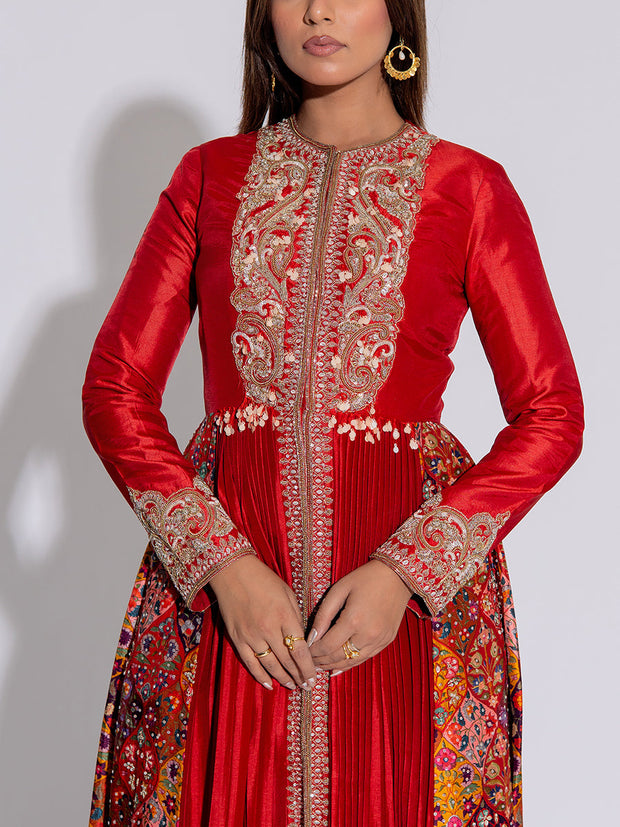 Orange Embroidered Silk Anarkali Kurta and Pant  Set