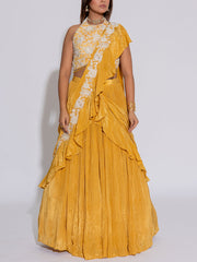 Yellow Silk Embroidered Lehenga Set