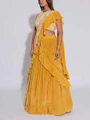 Yellow Silk Embroidered Lehenga Set