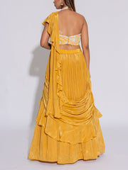 Yellow Silk Embroidered Lehenga Set