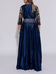 Navy Blue Embroidered Silk Gown