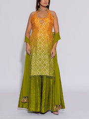 Yellow and Green Silk Kurta and Sharara Set