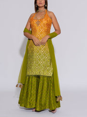 Yellow and Green Silk Kurta and Sharara Set