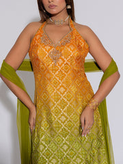 Yellow and Green Silk Kurta and Sharara Set