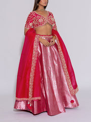 Pink Embroidered  Silk Lehenga Set
