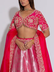 Pink Embroidered  Silk Lehenga Set