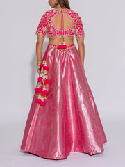 Pink Embroidered  Silk Lehenga Set