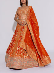 Rust Orange Silk Lehenga Set