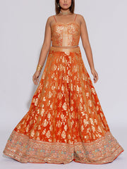 Rust Orange Silk Lehenga Set