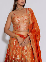 Rust Orange Silk Lehenga Set