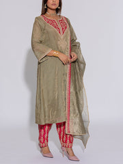 Laurel Green Embroidered Silk Suit Set