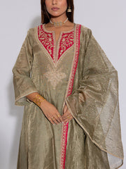 Laurel Green Embroidered Silk Suit Set