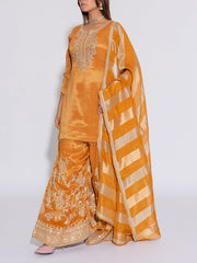 Mustard Yellow Embroidered Kurta and Garara Set