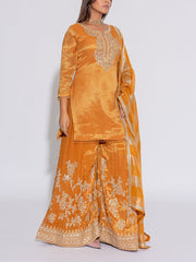 Mustard Yellow Embroidered Kurta and Garara Set
