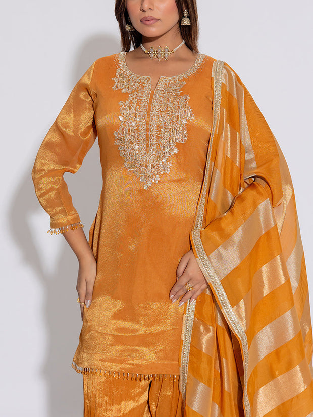 Mustard Yellow Embroidered Kurta and Garara Set