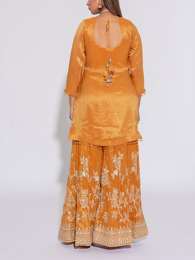 Mustard Yellow Embroidered Kurta and Garara Set