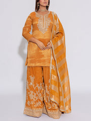 Mustard Yellow Embroidered Kurta and Garara Set