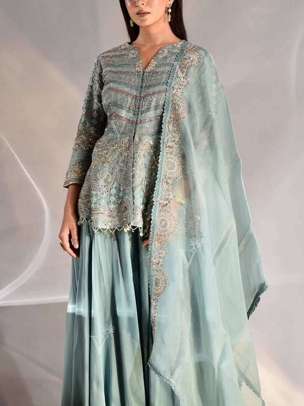 Blue Silk Peplum and Palazzo Set