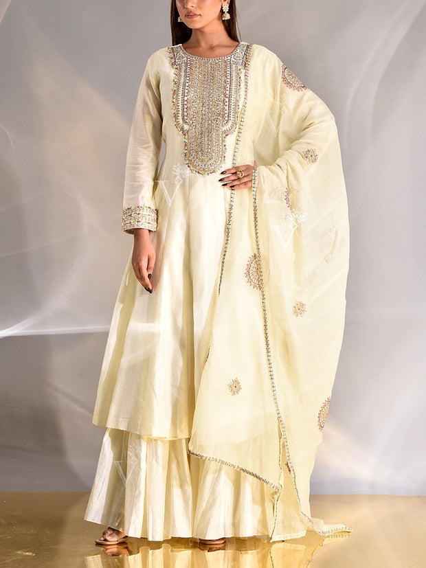 _label_New, DD35, MTO, RK,  Off-White , Chanderi , Anarkali Kurta ,Sharara Set , suit set ,